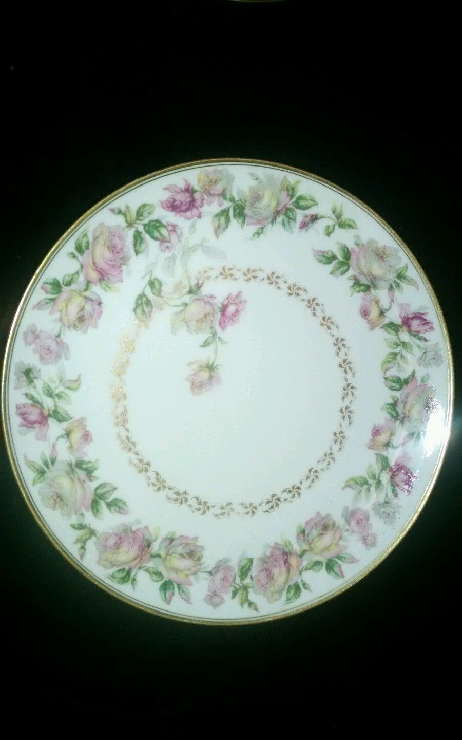 9 Haviland Limoges Drop Rose and Gold Trim 8 1/2" Salad Plates Schleiger #496