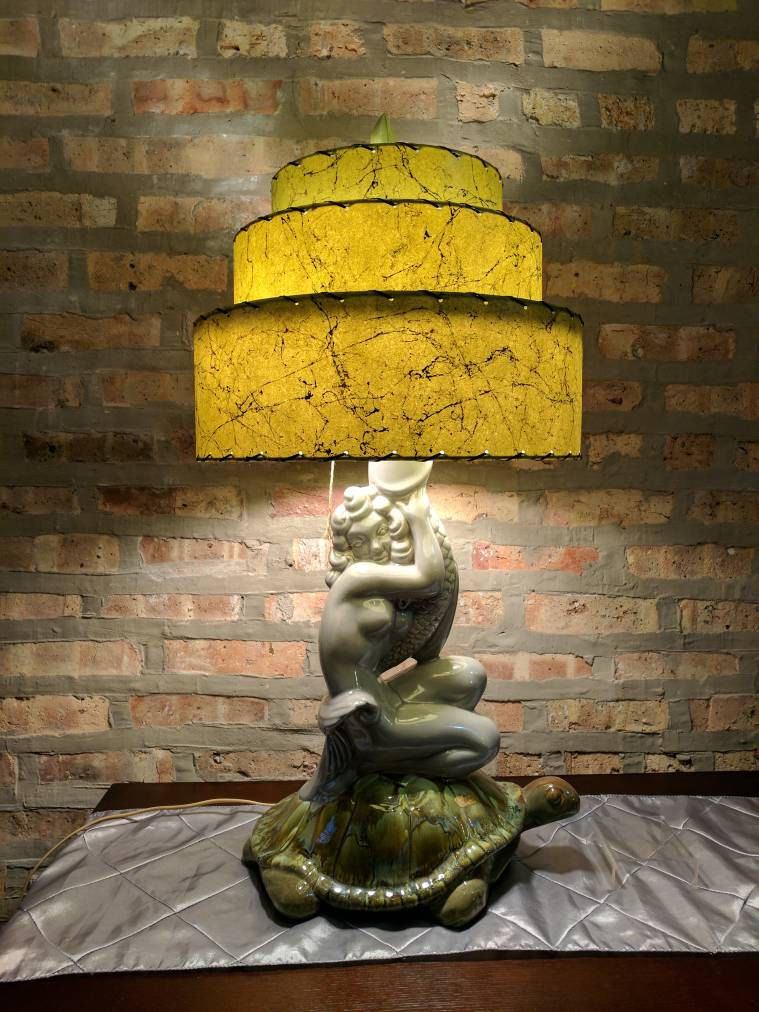 Mid Century Vintage Style 3 Tier Fiberglass Lamp Shade Modern  Pagoda Olive