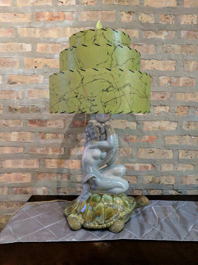 Mid Century Vintage Style 3 Tier Fiberglass Lamp Shade Modern  Pagoda Olive