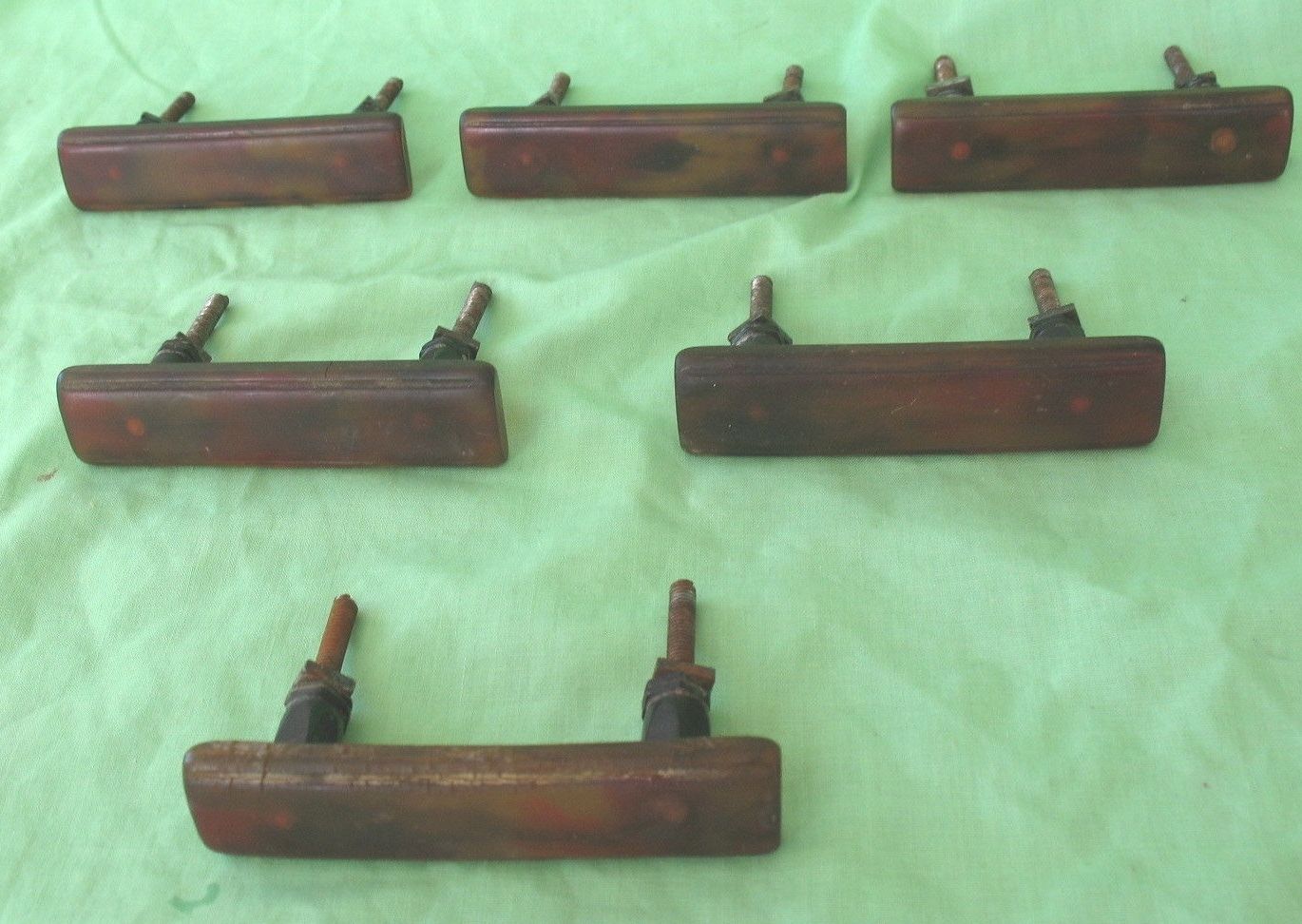 6 antique reclaim art deco translucent amber bakelite door drawer pull handles
