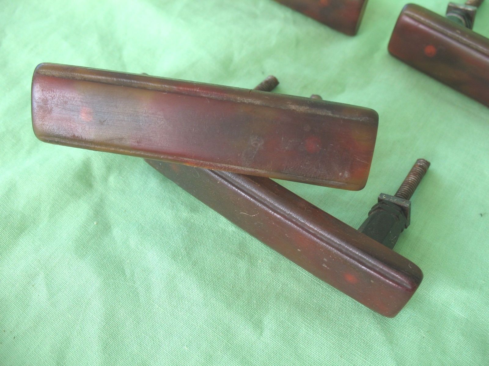 6 antique reclaim art deco translucent amber bakelite door drawer pull handles