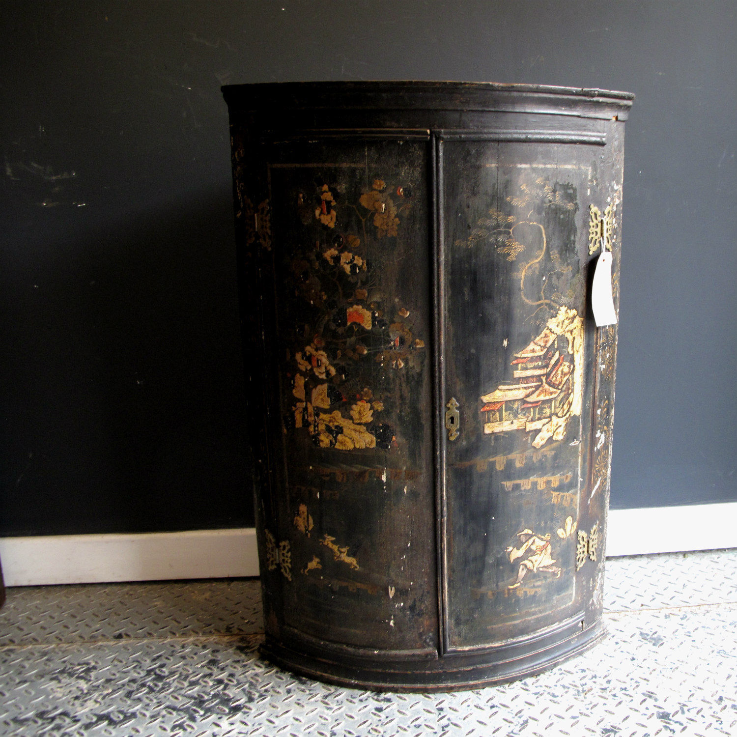 Japanese Lacquered Corner Cabinet - Antique 19th Century Ebonised Cupboard