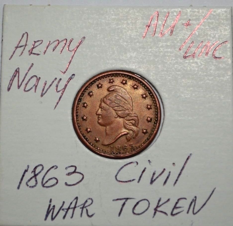 RARE! 1863 Army & Navy Civil War Token in AU/UNC/MS Condition