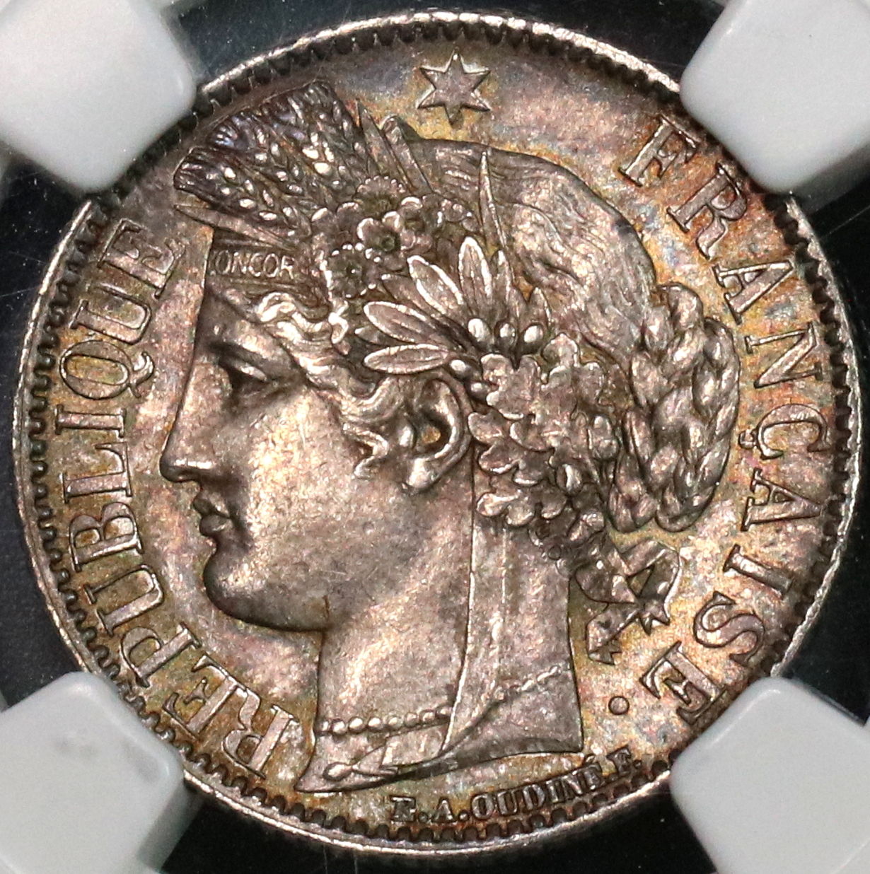 1849-A NGC MS 62 FRANCE Silver 1 Franc Ceres Coin (16103102C)