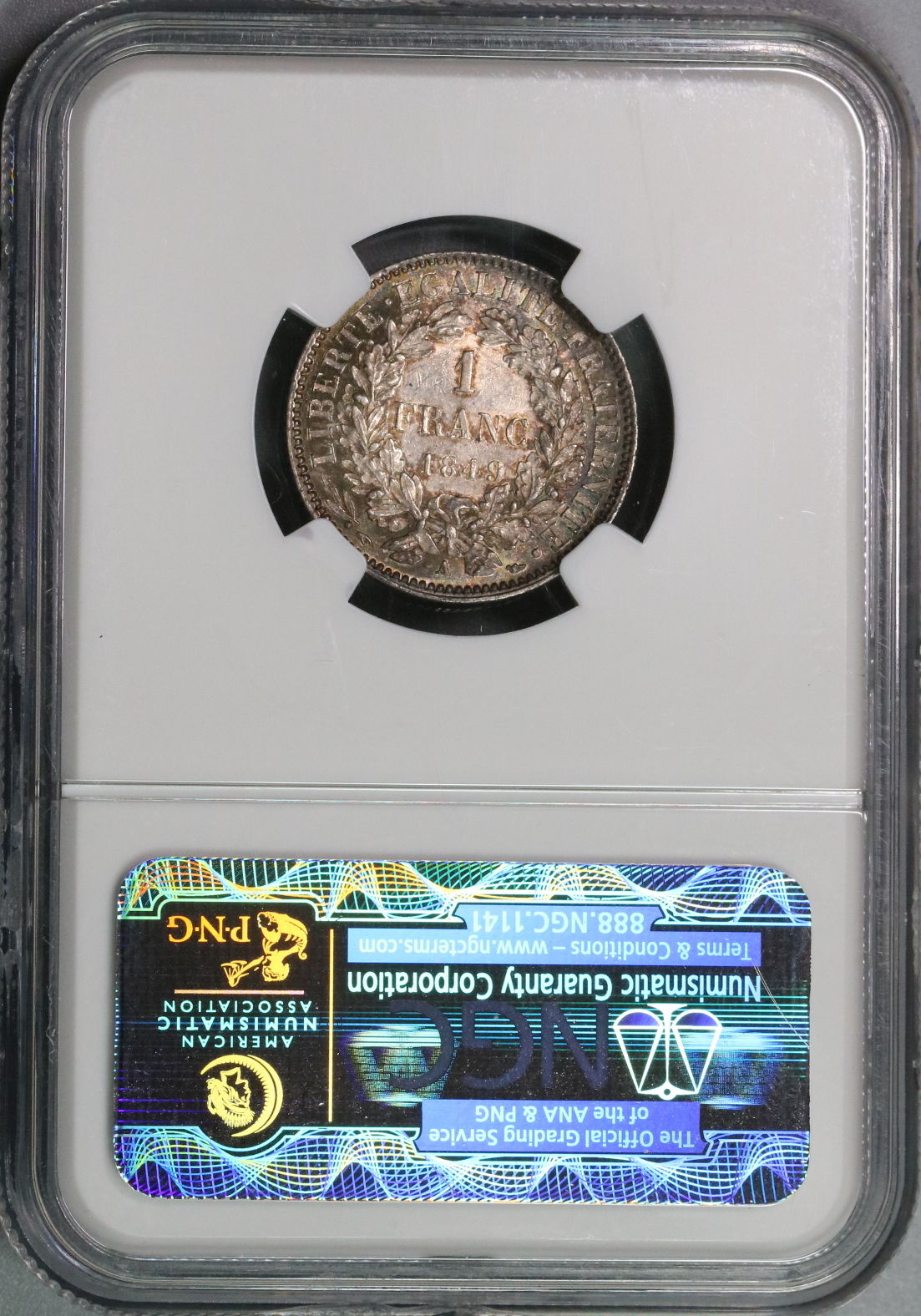 1849-A NGC MS 62 FRANCE Silver 1 Franc Ceres Coin (16103102C)