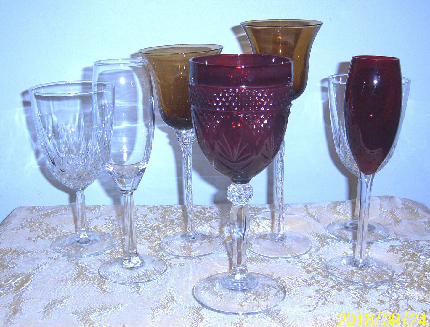 Crystal Wine Glasses & Hand Blown Glass Assortment 7 Pcs. Red, Amber, Clear