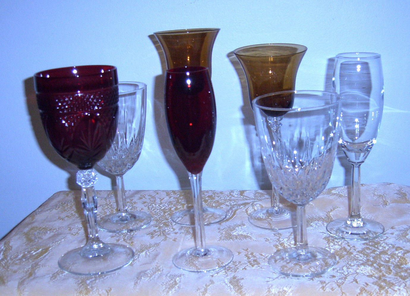 Crystal Wine Glasses & Hand Blown Glass Assortment 7 Pcs. Red, Amber, Clear