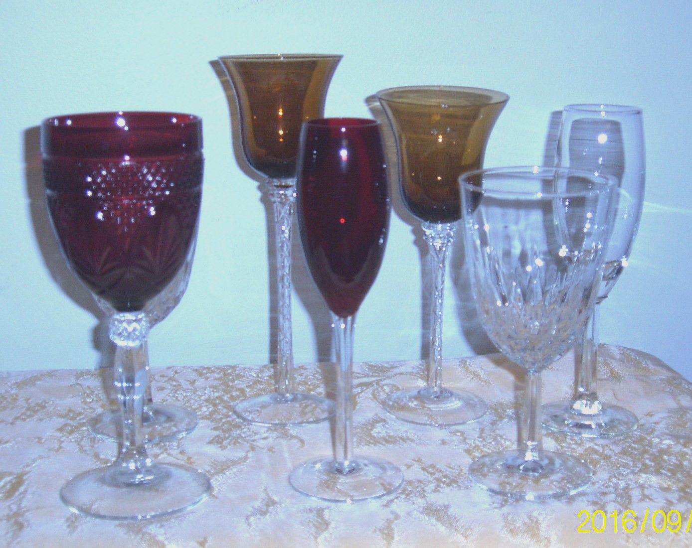 Crystal Wine Glasses & Hand Blown Glass Assortment 7 Pcs. Red, Amber, Clear