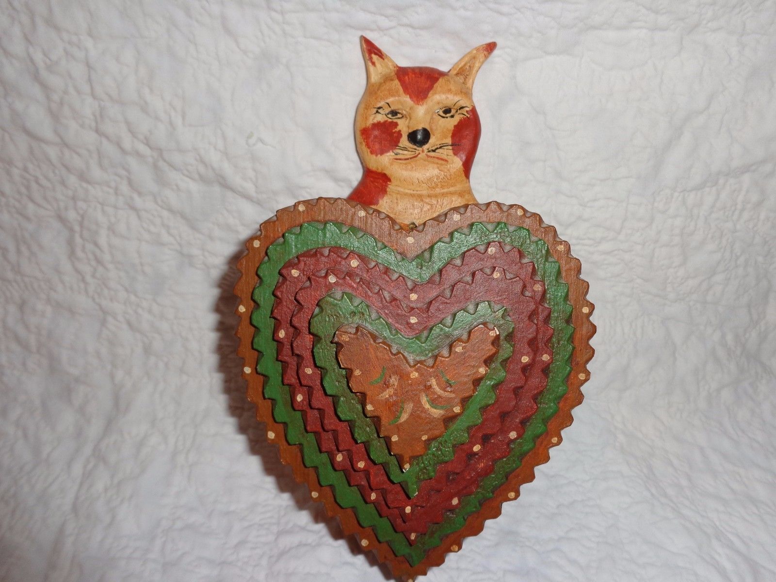 Walter & June Gottshall Wood Folk Art Wall Pocket Tramp Art Style Cat Carving