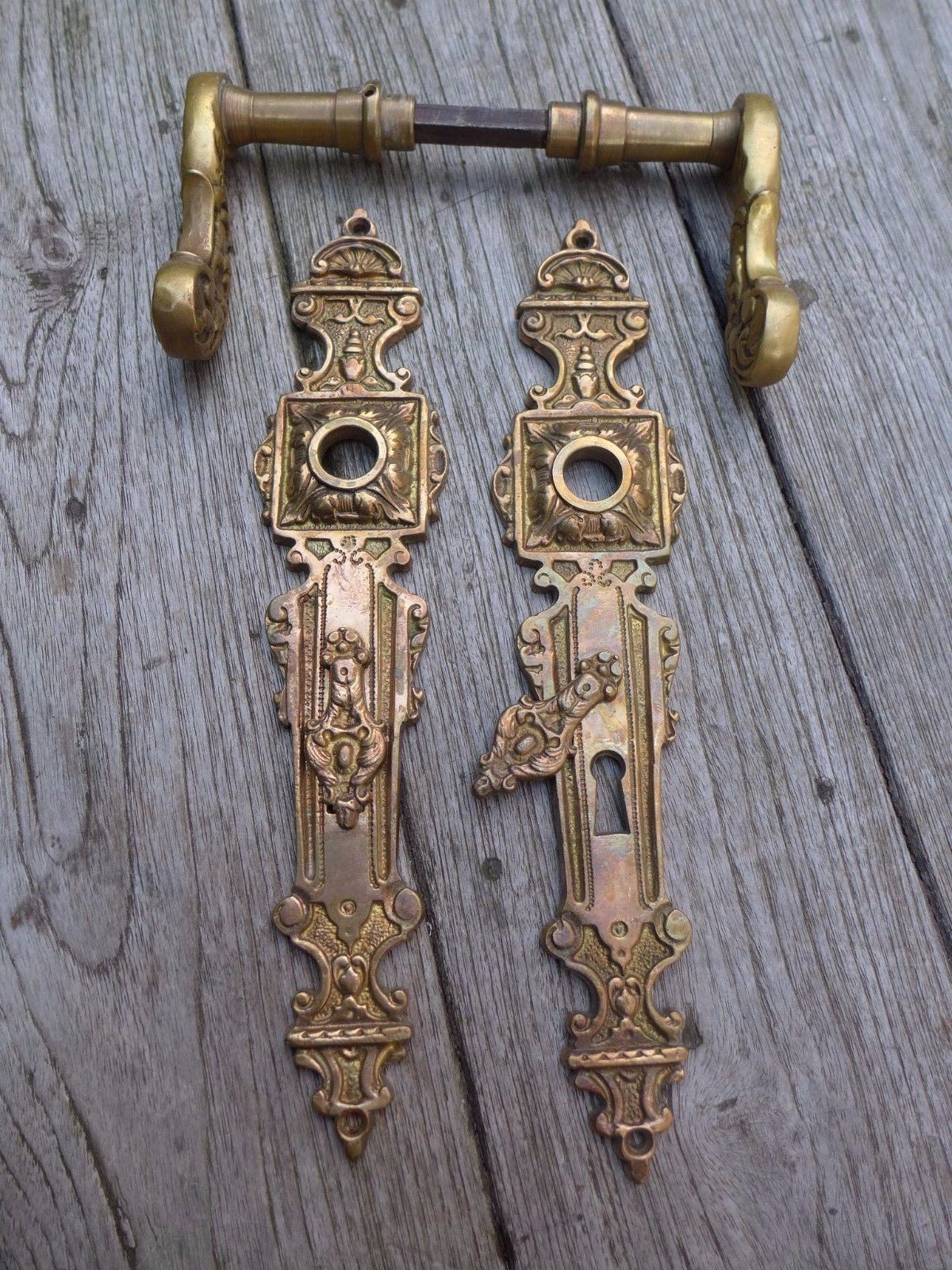 Vintage / antique beautiful brass door handle with brass covers project 07-01