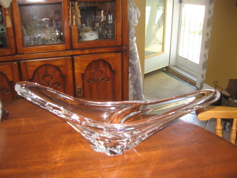 Antique vase bowl CRYSTAL signed DAUM  FRANCE  clear glass 19.5" IN