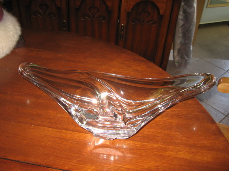 Antique vase bowl CRYSTAL signed DAUM  FRANCE  clear glass 19.5" IN