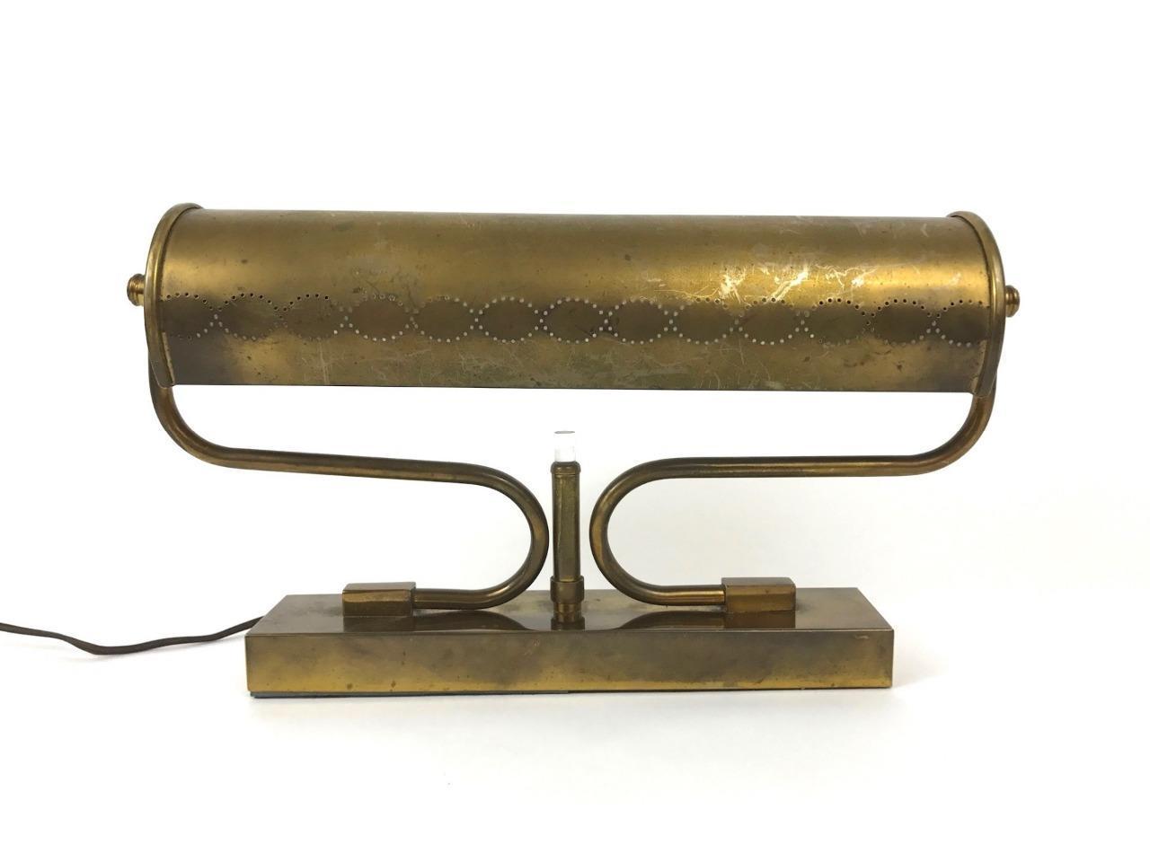 Vintage Mid Century Art Deco Brass Desk Lamp with Lucite Button