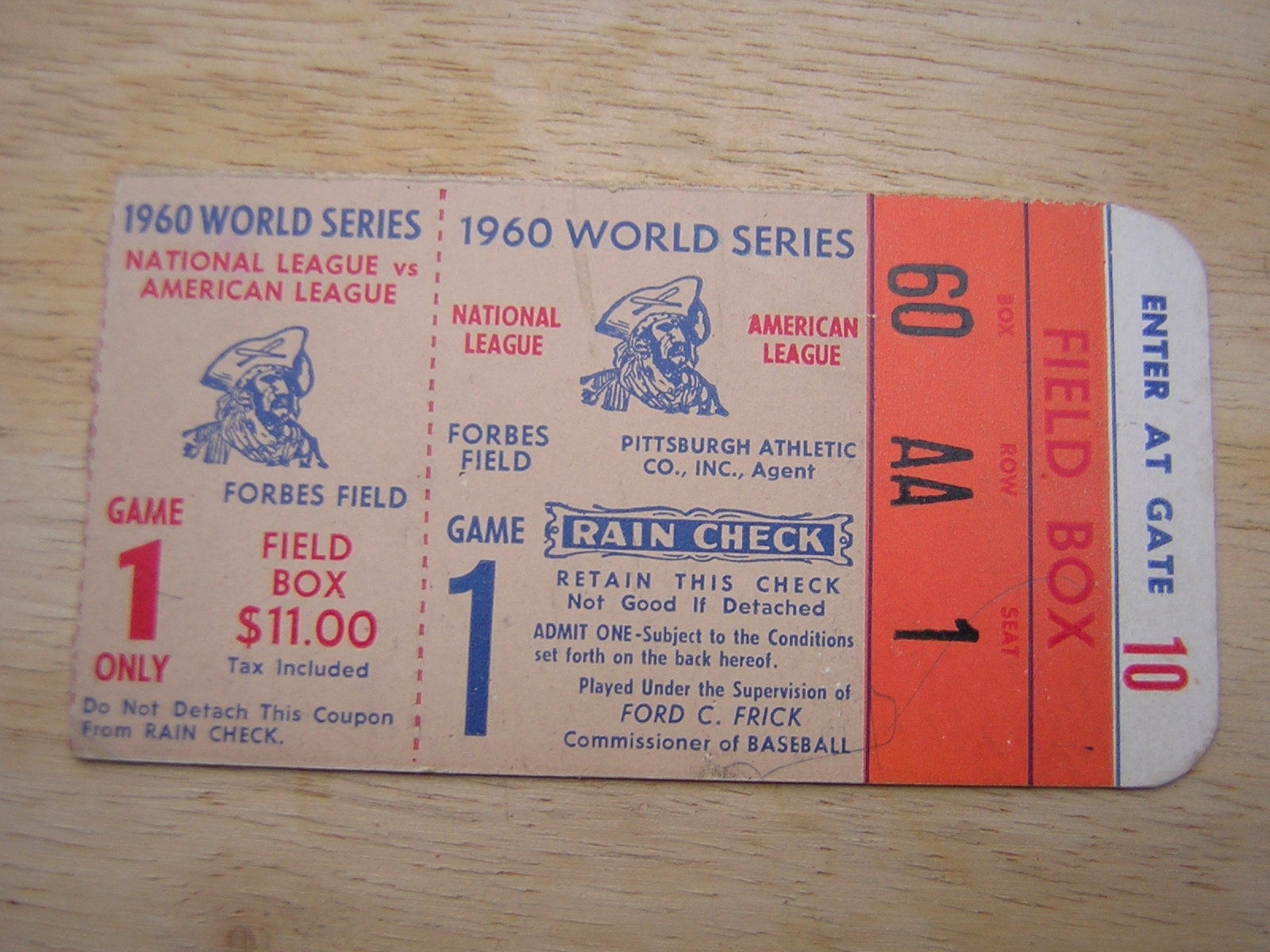 RARE 1960 WORLD SERIES GAME 1 TICKET PITTSBURGH PIRATES VS YANKEES