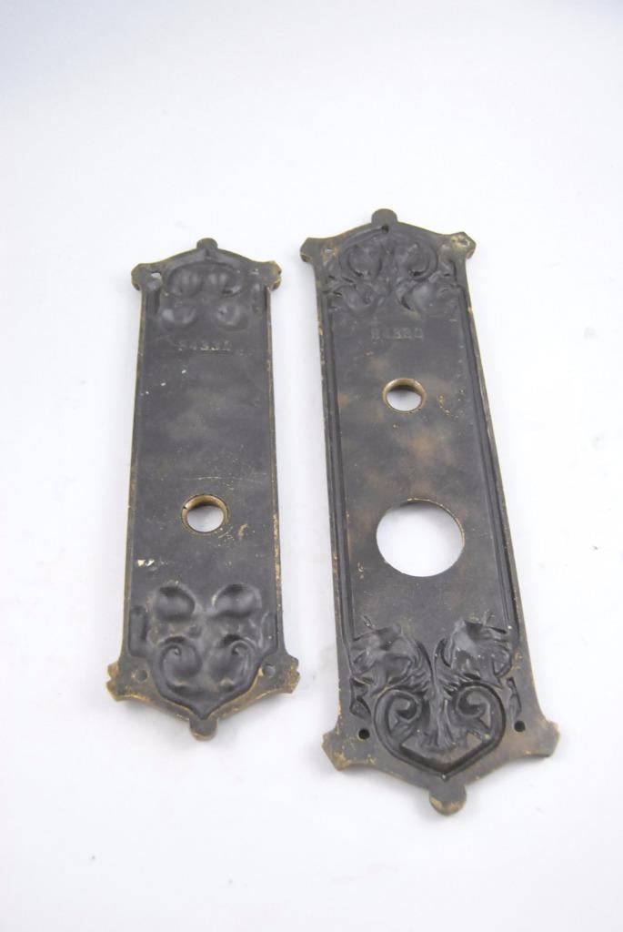 Antique Art Nouveau Cast Brass Door Backplate and Handle / Knob #84330