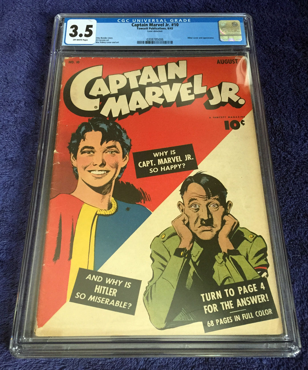 Captain Marvel Jr. #10  CGC 3.5 VG-  Famous 1943 Adolf Hitler Cover and Story!