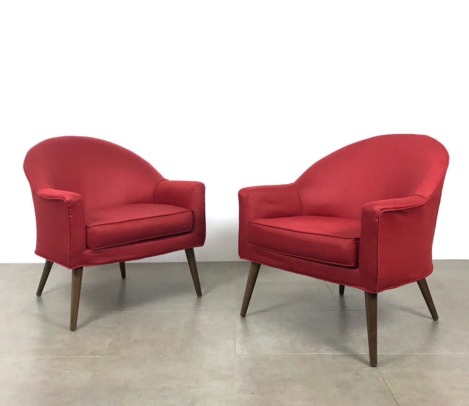 Pair Vintage Milo Baughman Style Red Barrel Lounge Chairs Mid Century Modern