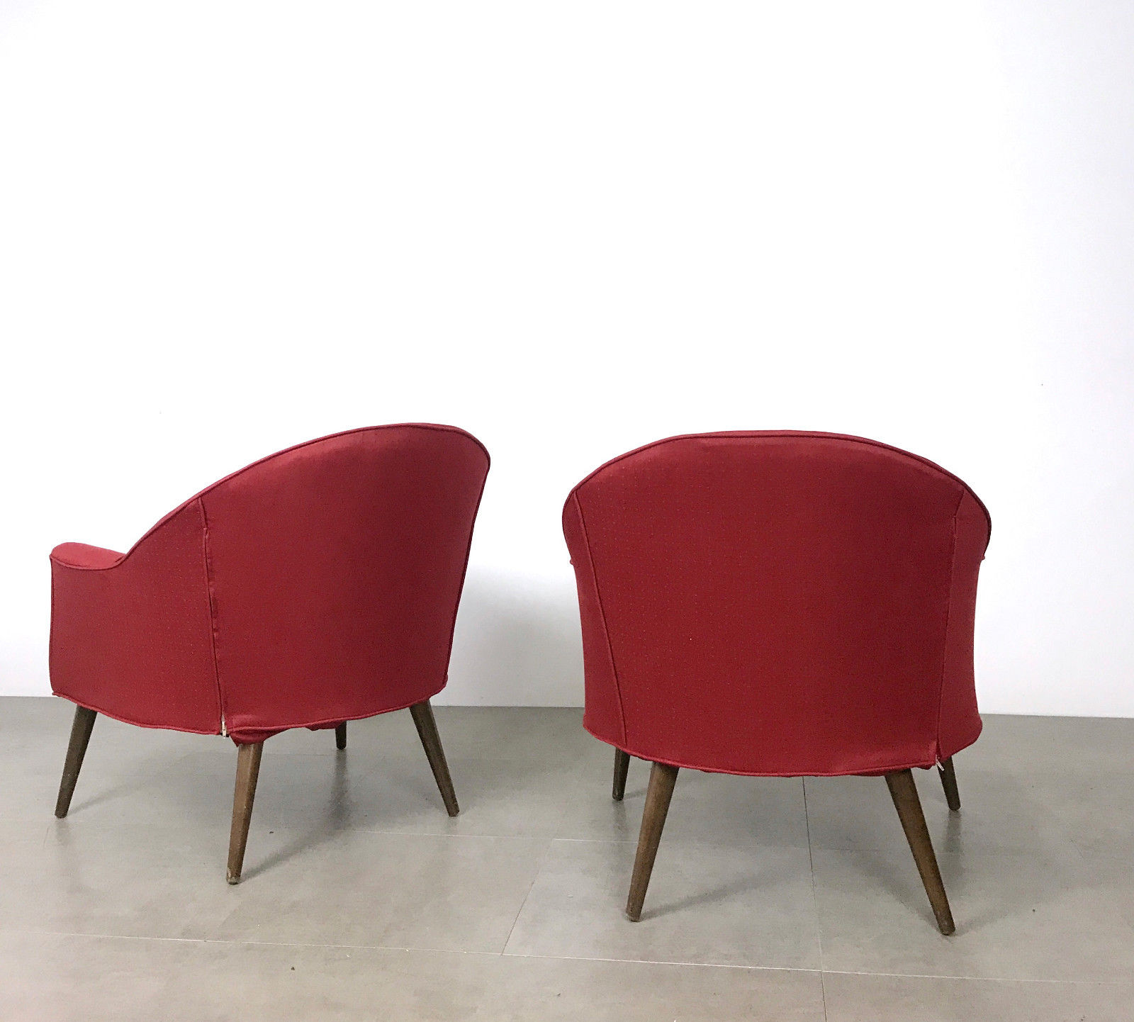 Pair Vintage Milo Baughman Style Red Barrel Lounge Chairs Mid Century Modern