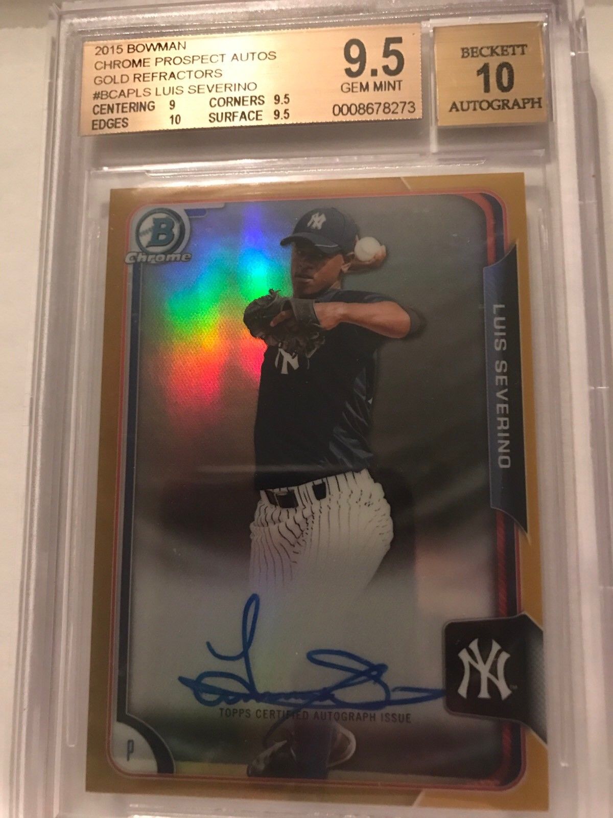 Luis Severino 2015 Bowman Chrome Gold Refractor /50 RC Auto Rookie BGS 9.5/10