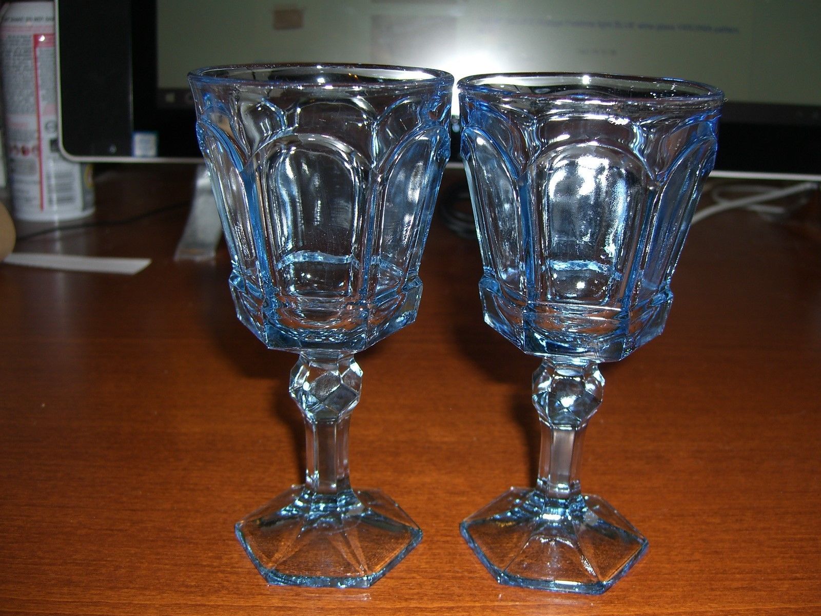 VINTAGE SET OF 2 FOSTORIA VIRGINIA LIGHT BLUE WINE GLASSES