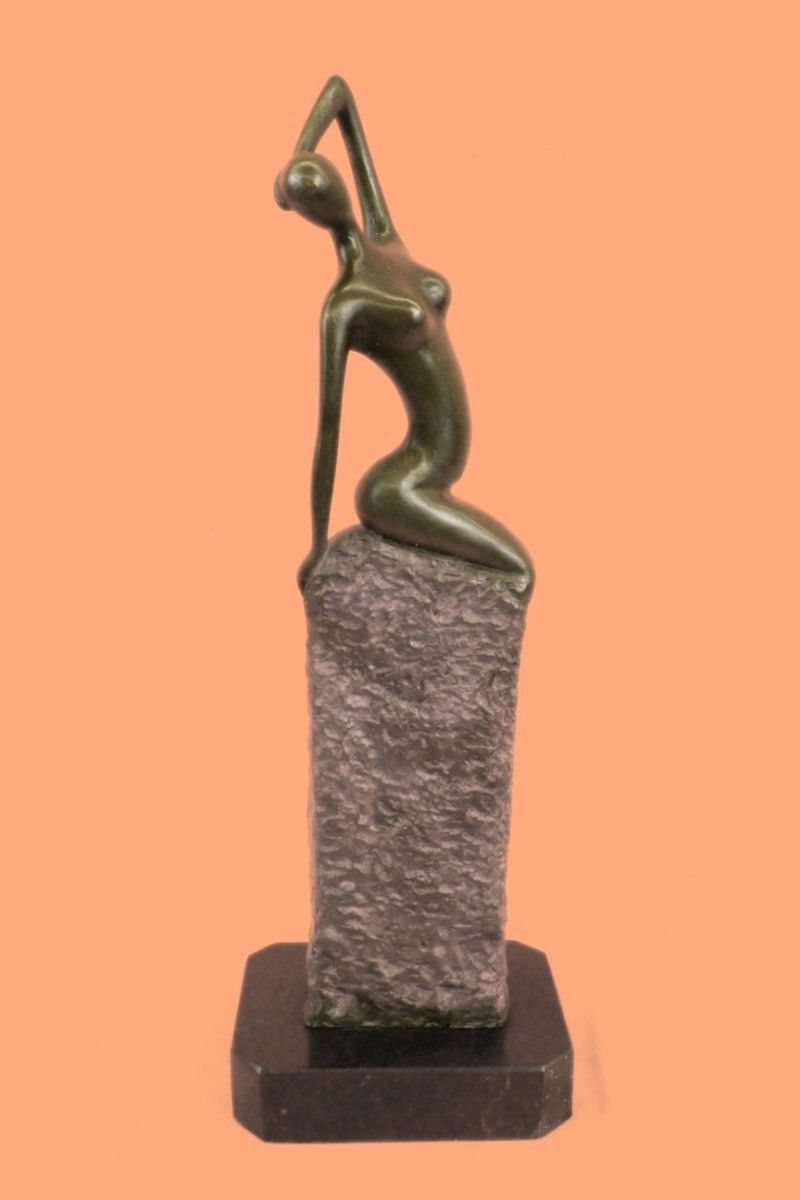 Rare Sculpture Original Modern Art Abstract Nude Alluring Girl On Pedestal Bronz