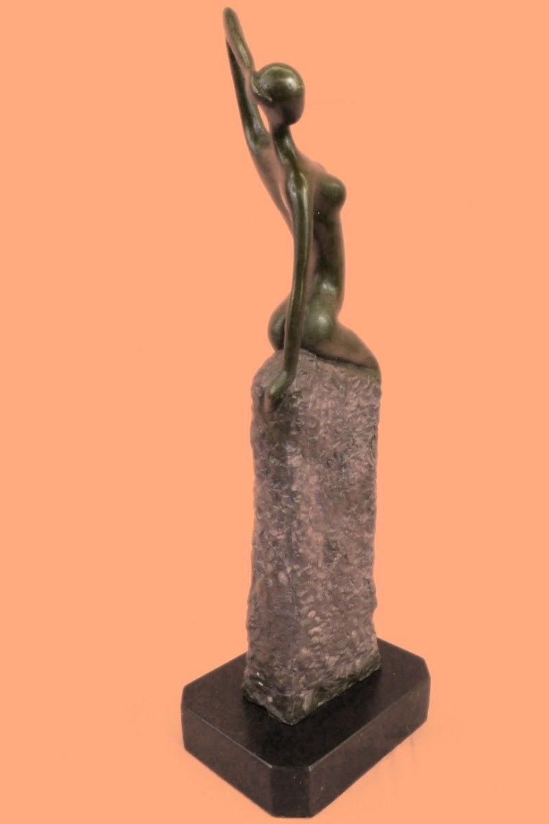 Rare Sculpture Original Modern Art Abstract Nude Alluring Girl On Pedestal Bronz