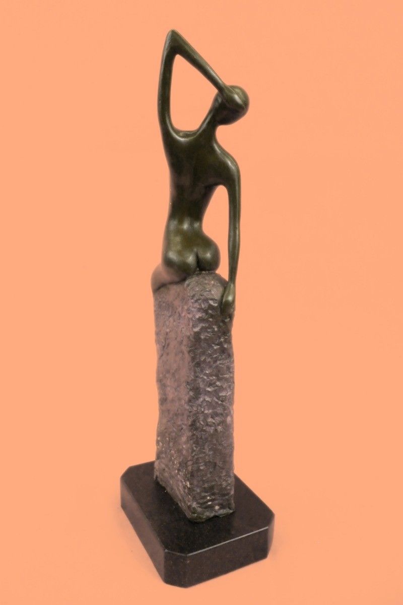 Rare Sculpture Original Modern Art Abstract Nude Alluring Girl On Pedestal Bronz