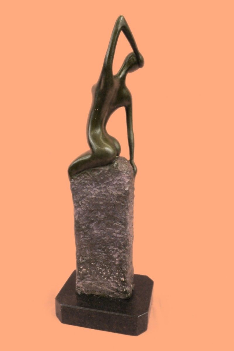 Rare Sculpture Original Modern Art Abstract Nude Alluring Girl On Pedestal Bronz