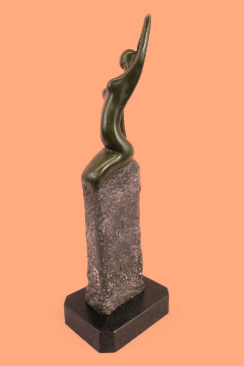 Rare Sculpture Original Modern Art Abstract Nude Alluring Girl On Pedestal Bronz