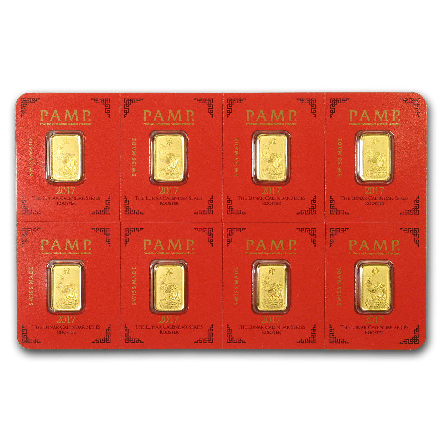 8x 1 gram Gold Bar PAMP Suisse Rooster Multigram+8 (In Assay)