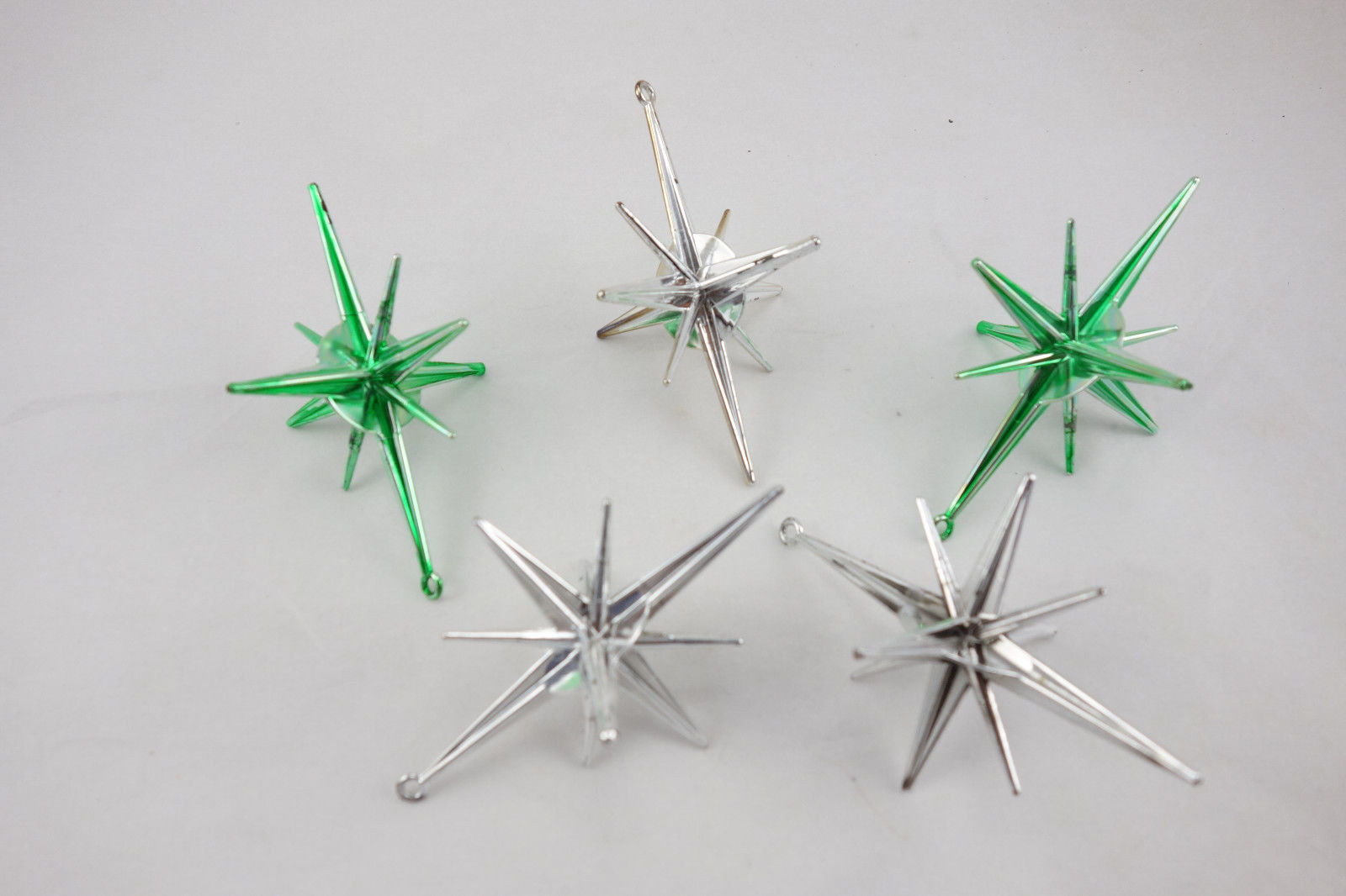 Lot of 5 Vintage Plastic Starburst Sputnik Christmas Ornaments