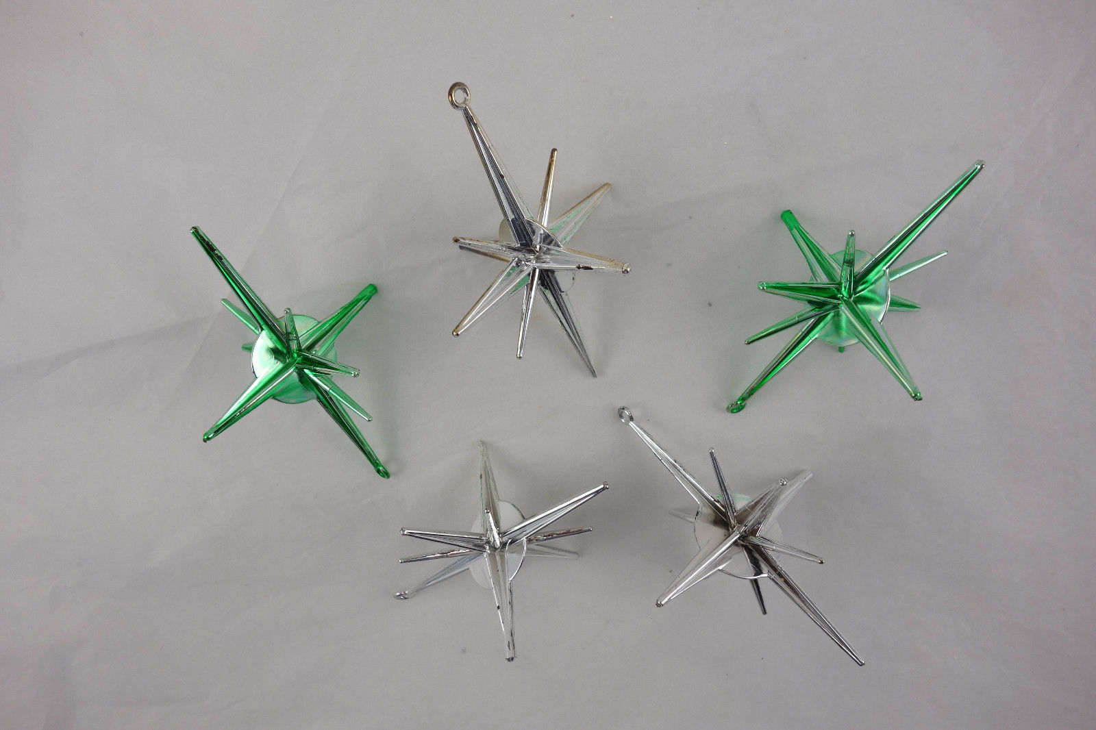 Lot of 5 Vintage Plastic Starburst Sputnik Christmas Ornaments