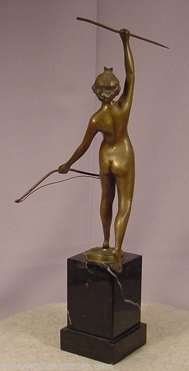 Antique Art Deco Bronze Nude Diana Signed Thermann