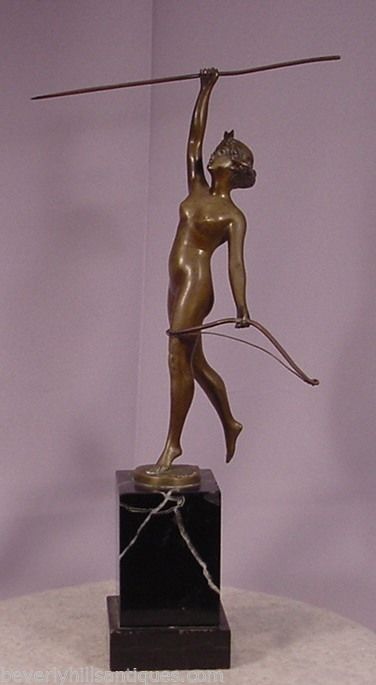 Antique Art Deco Bronze Nude Diana Signed Thermann