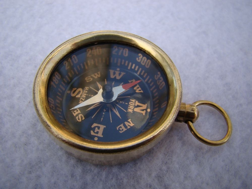 Brass Pocket Compass ~ Nautical Maritime ~ Camping Hiking ~ Magnetic