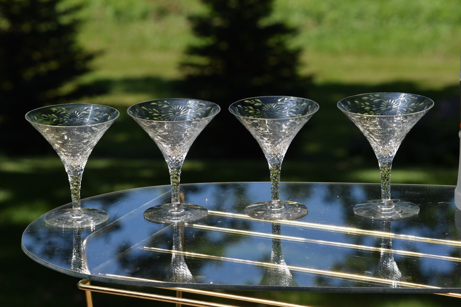 FABULOUS Vintage Etched CRYSTAL Martini Glasses, Set of 4