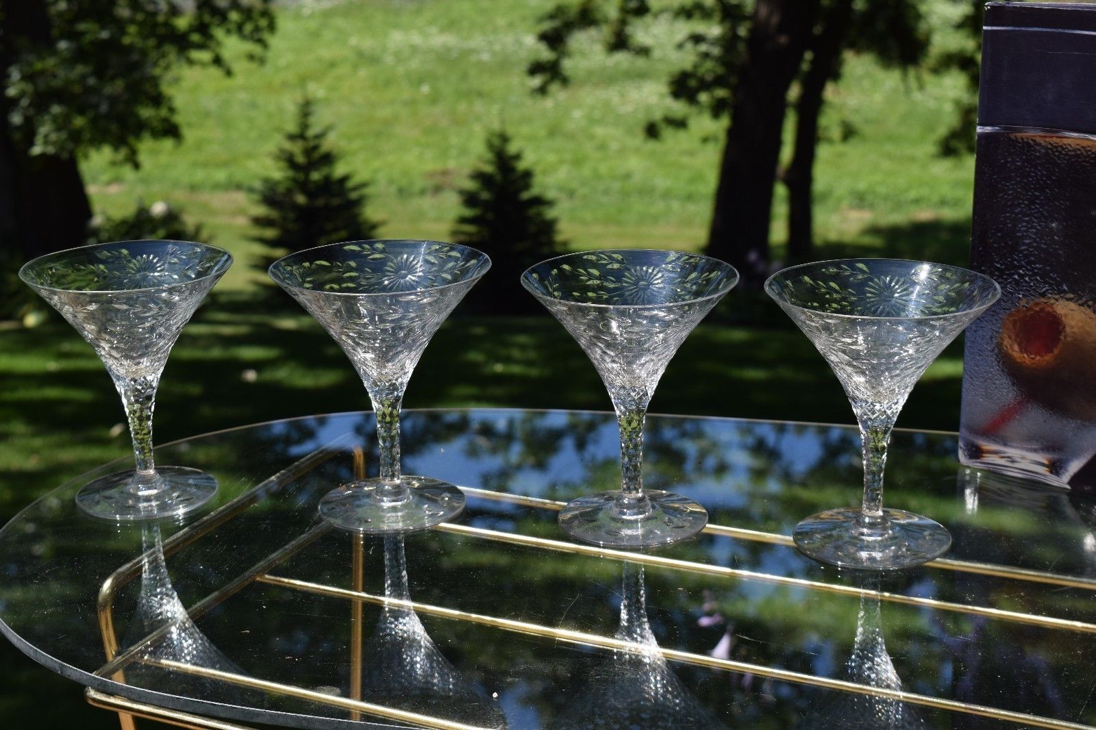 FABULOUS Vintage Etched CRYSTAL Martini Glasses, Set of 4