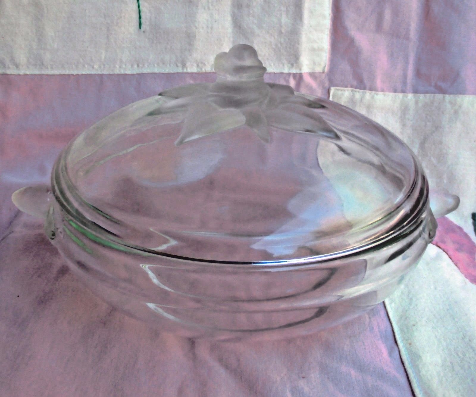 VINTAGE Clear Glass Rose Bud Crystal Glass Bowl W Lid Art Deco Lalique Style