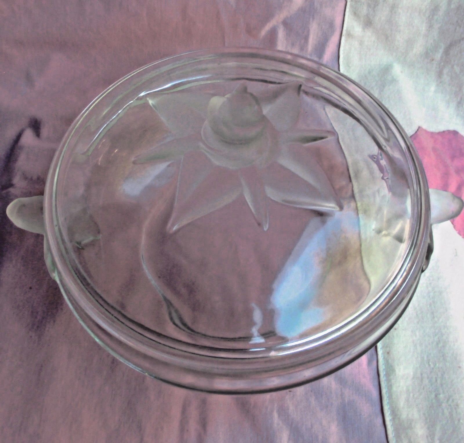 VINTAGE Clear Glass Rose Bud Crystal Glass Bowl W Lid Art Deco Lalique Style