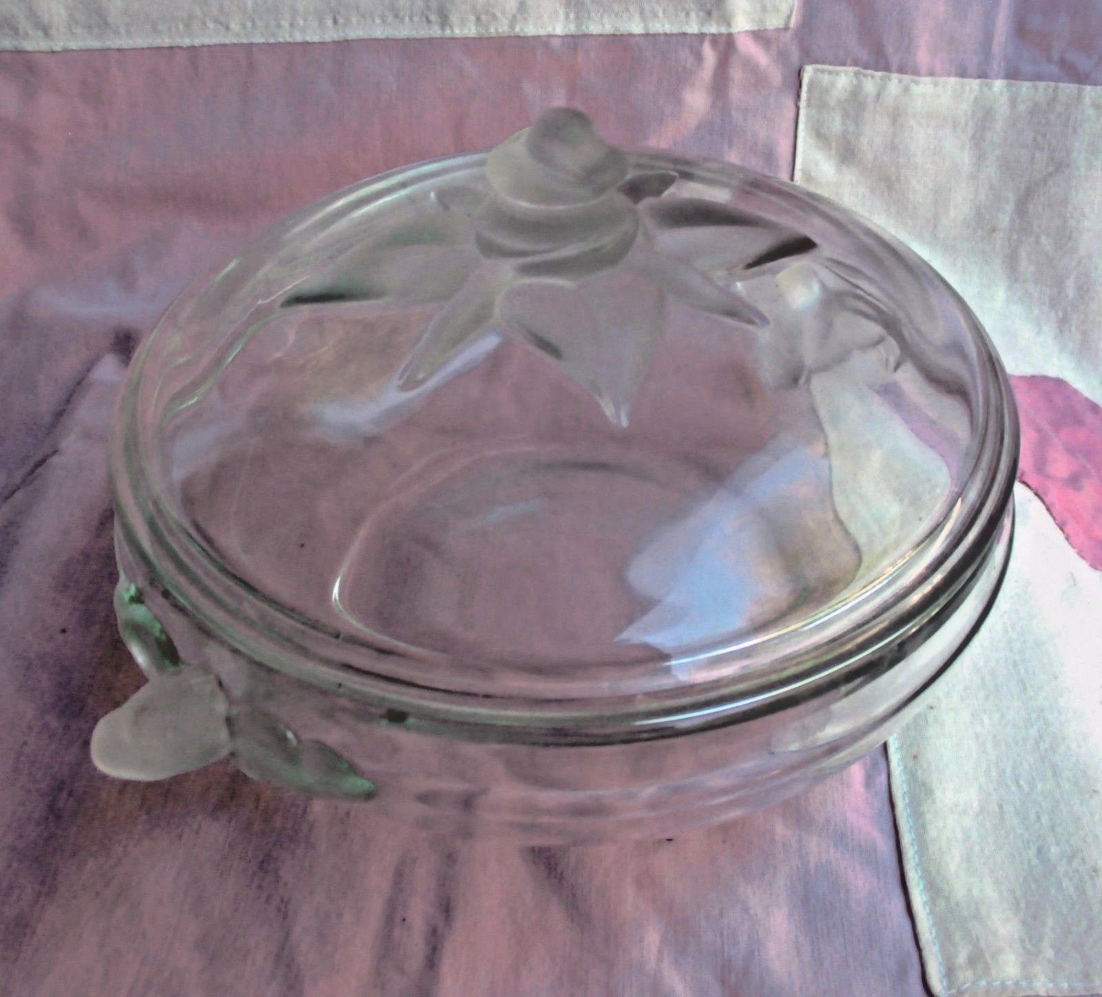 VINTAGE Clear Glass Rose Bud Crystal Glass Bowl W Lid Art Deco Lalique Style