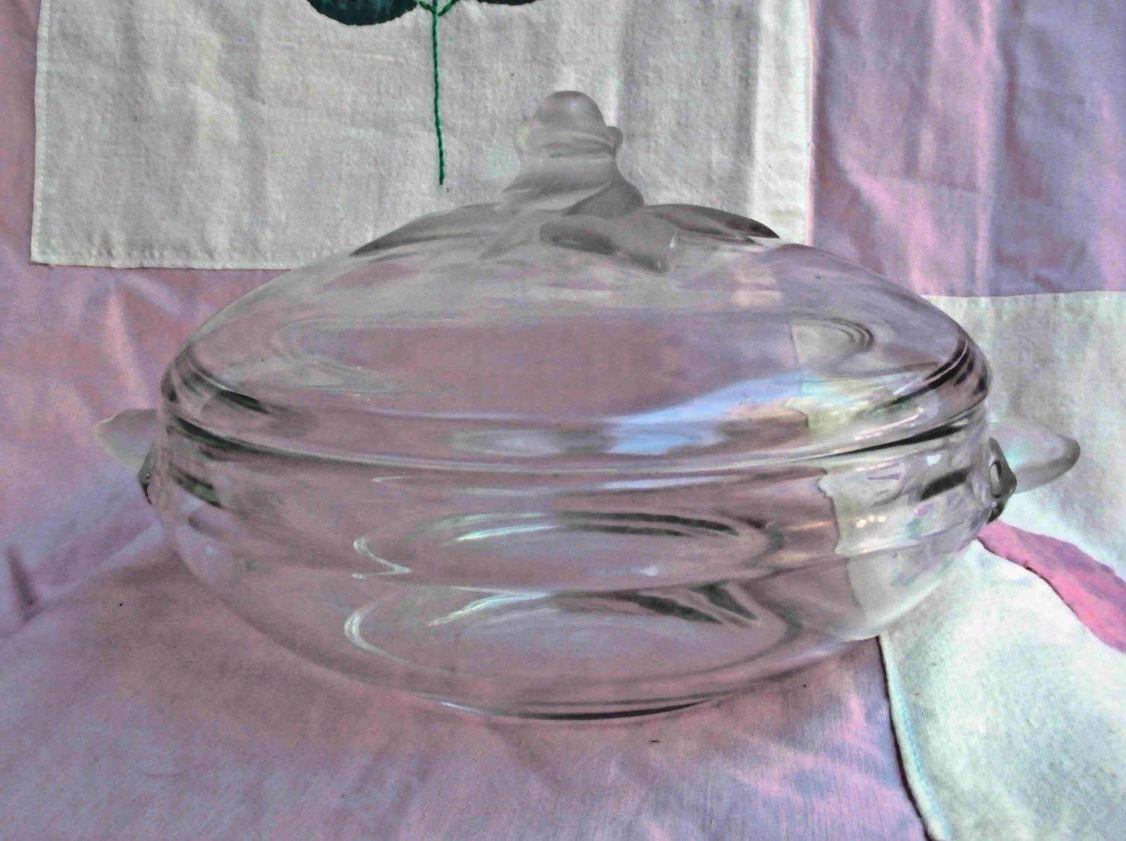 VINTAGE Clear Glass Rose Bud Crystal Glass Bowl W Lid Art Deco Lalique Style