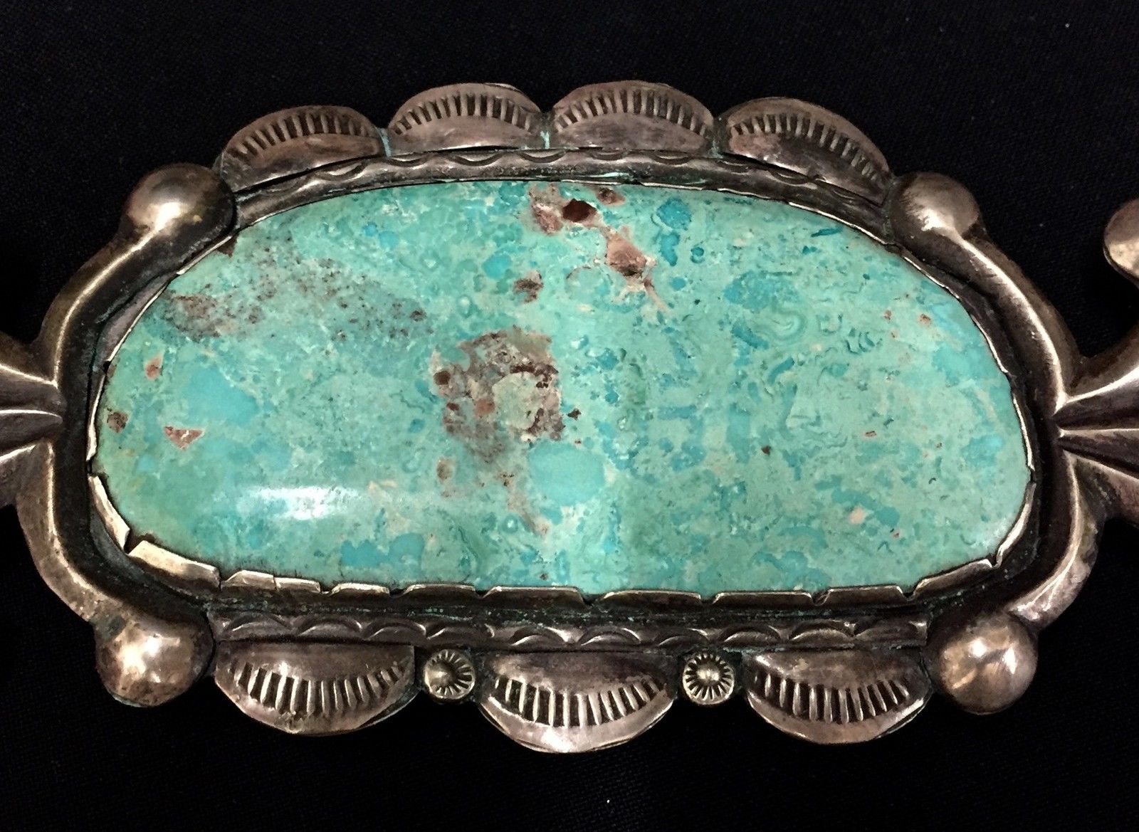 Turquoise & Sterling Silver Native American Indian Belt Buckle (Dead Pawn)