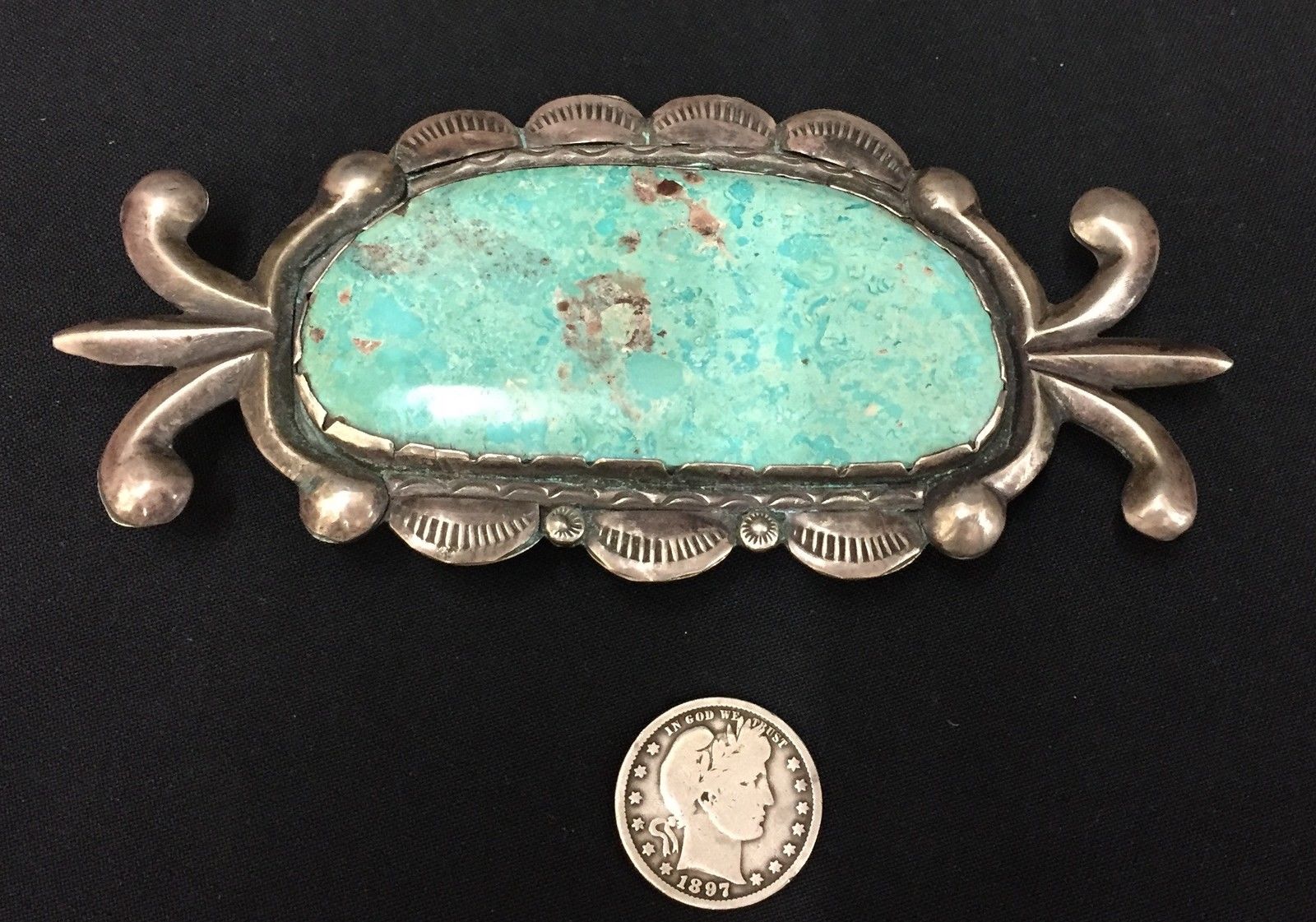 Turquoise & Sterling Silver Native American Indian Belt Buckle (Dead Pawn)