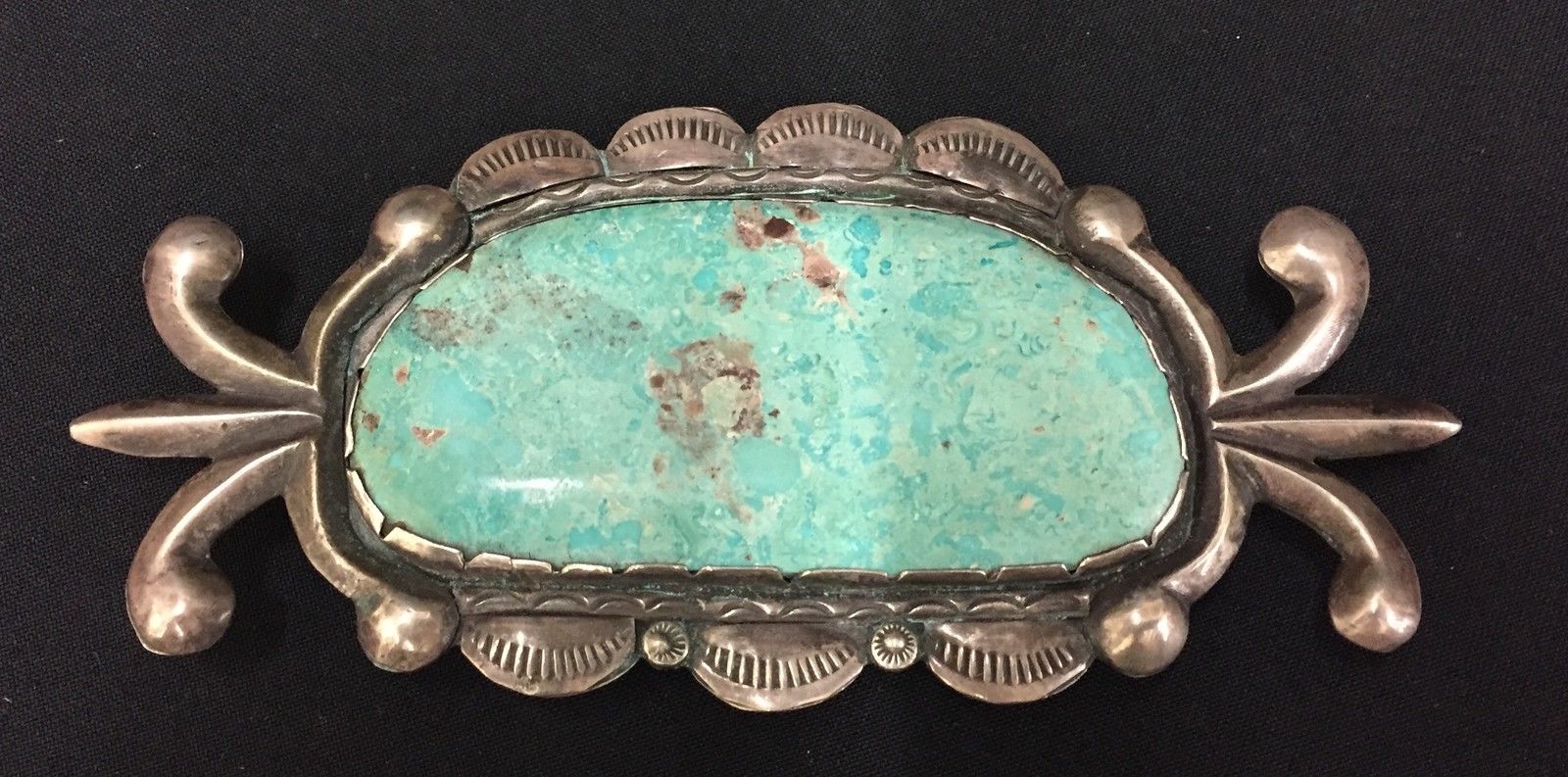 Turquoise & Sterling Silver Native American Indian Belt Buckle (Dead Pawn)