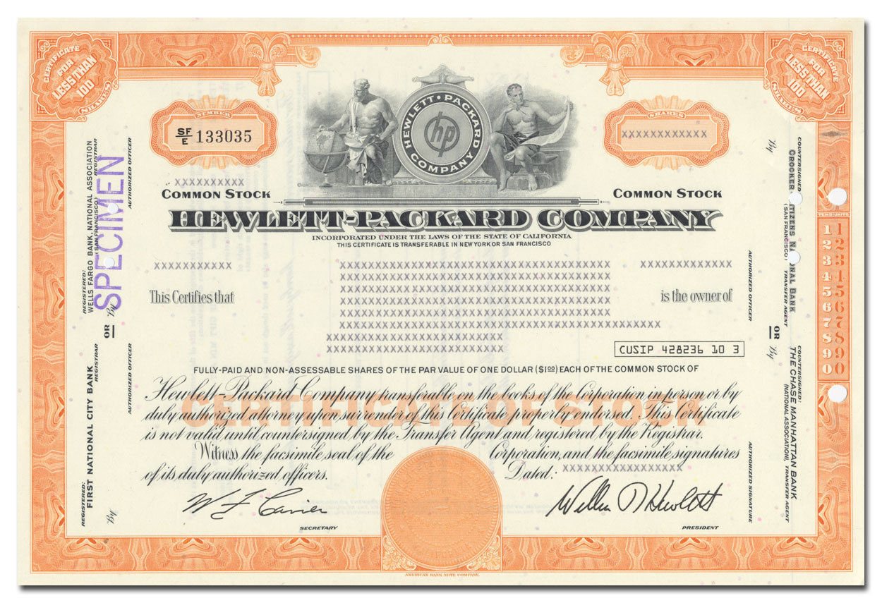 Hewlett-Packard Company Stock Certificate (Specimen)