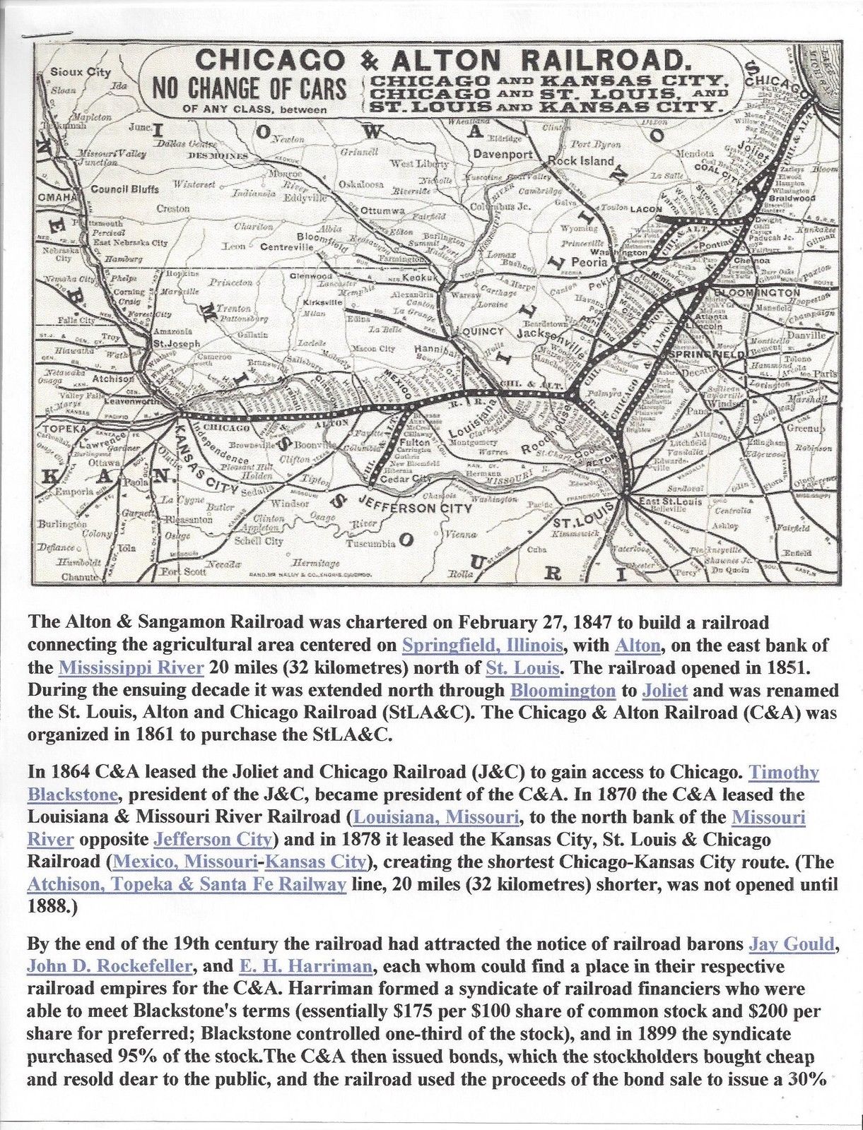 Stk-Chicago & Alton RR See image #3 for  Map of RR & information