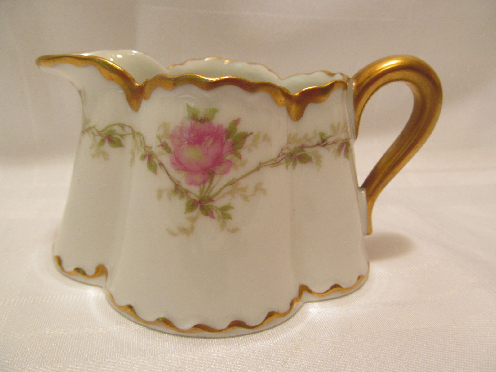 Haviland Limoges France Antique Creamer Heavy Gold Gild Pink Roses