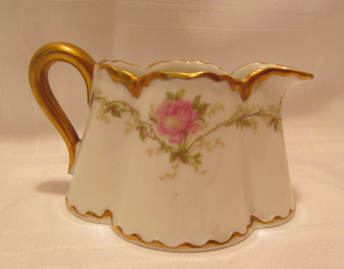 Haviland Limoges France Antique Creamer Heavy Gold Gild Pink Roses