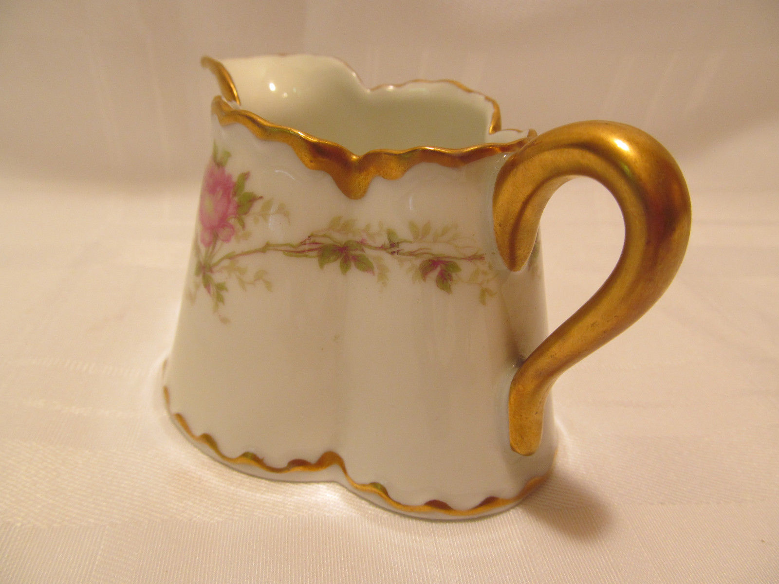 Haviland Limoges France Antique Creamer Heavy Gold Gild Pink Roses