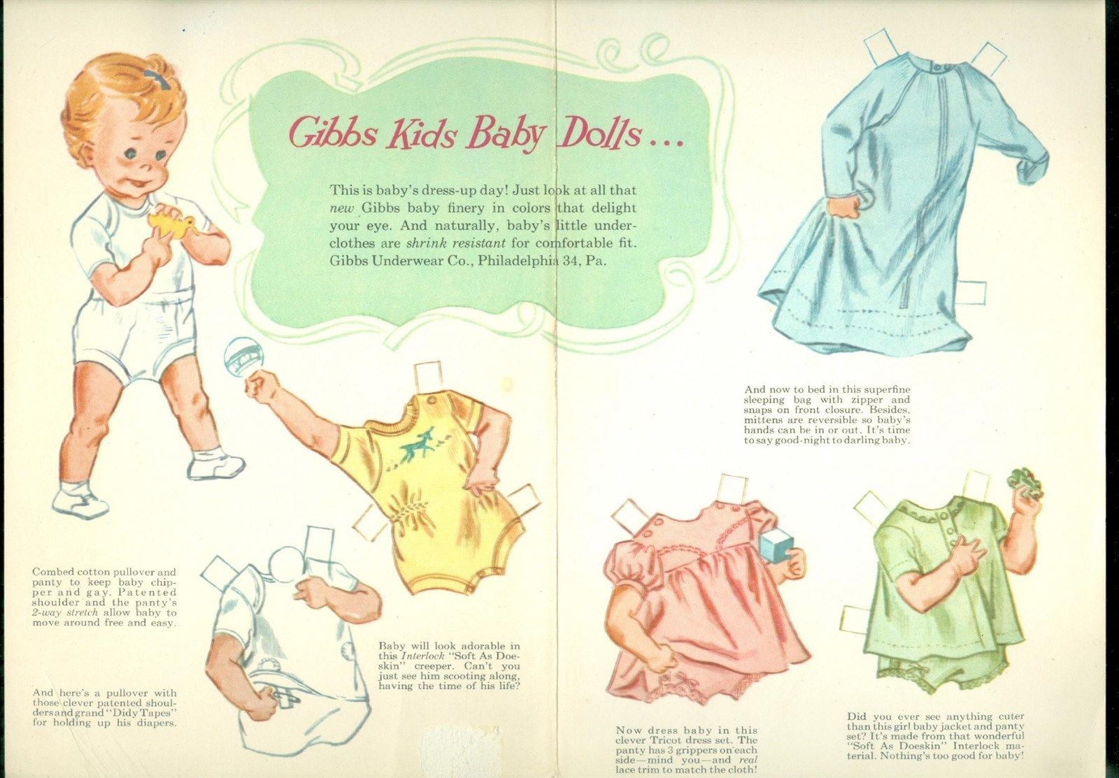 1950s Gibbs Underwear & Colthes Advertising Paper Doll